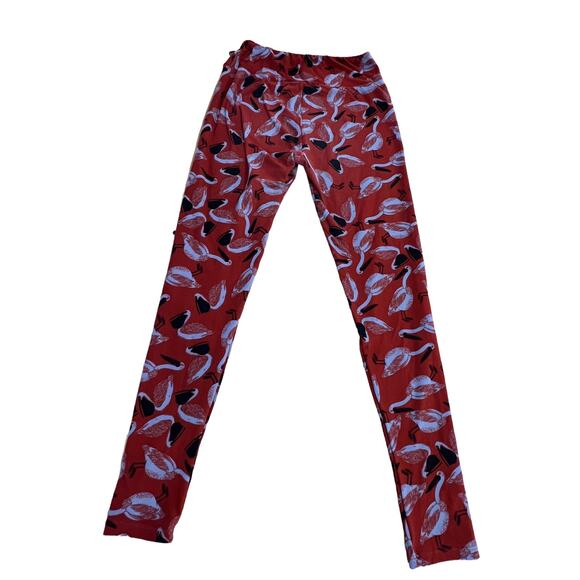 LuLaRoe Pelicans All Over Red ,Gray, Black Sueded Jersey Knit Leggings One Size - Picture 3 of 8